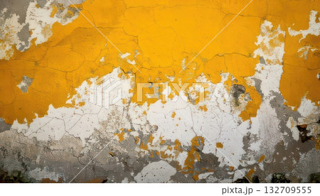 《AI画像》劣化して塗装が剥がれた黄色い壁 《AI画像》劣化して塗装が剥がれた黄色い壁 132709555