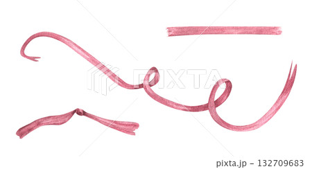 Watercolor vintage pink textile wavy ribbon illustration on isolated background. Elegance holiday pastel adornments. Coquette romantic elements for gift decor, birthday cards, invitation design 132709683