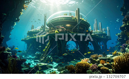 Futuristic Underwater City with Coral Reef Futuristic Underwater City with Coral Reef 132709707