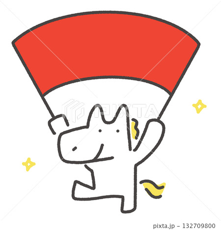 両手で旗を掲げる白馬　正月素材　テキストスペース　余白 132709800