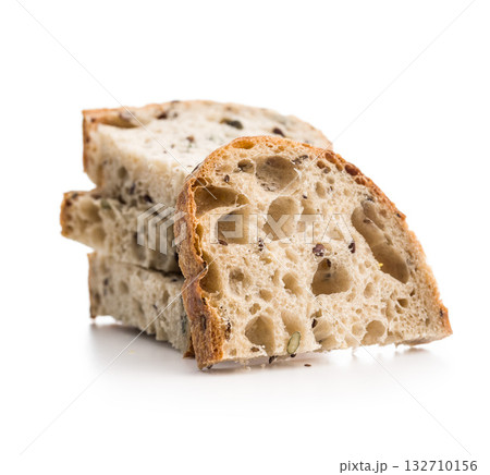 Baked bread isolated on white background. 132710156