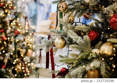 Christmas tree branch with balls 132710296