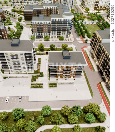 Model modern city with trees and buildings Model modern city with trees and buildings 132710299