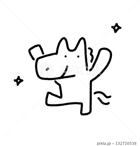 万歳をする笑顔の馬　両手を上げる　正月素材　モノクロ 132710538