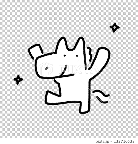 万歳をする笑顔の馬　両手を上げる　正月素材　モノクロ 132710538