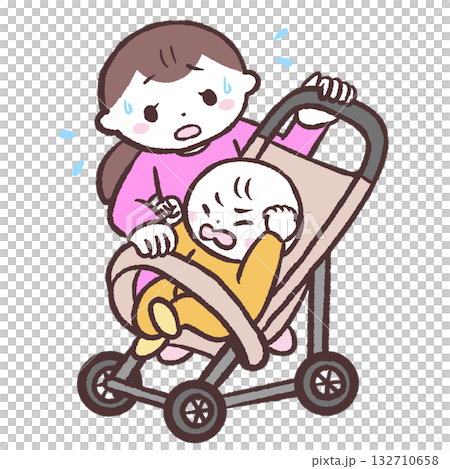 嬰兒車裡哭泣的嬰兒插圖 132710658