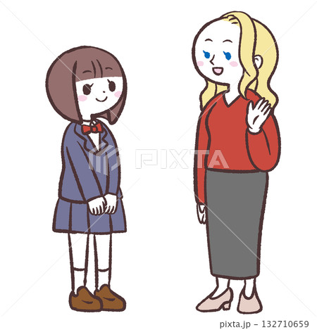 女子学生と白人女性が会話するイラスト 132710659