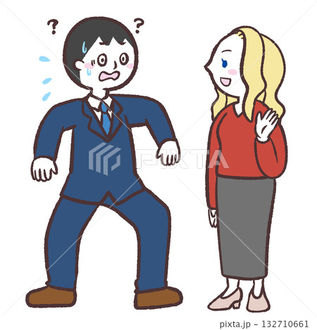 白人女性の話が分からない男性のイラスト 白人女性の話が分からない男性のイラスト 132710661