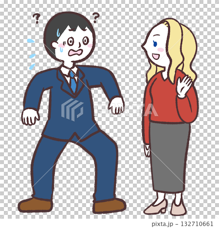 白人女性の話が分からない男性のイラスト 白人女性の話が分からない男性のイラスト 132710661