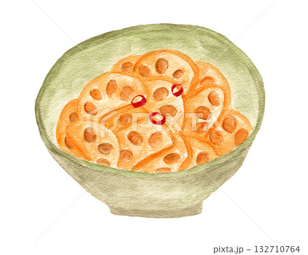 きんぴらレンコンの手描き水彩イラスト 132710764