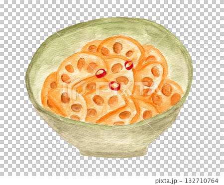 きんぴらレンコンの手描き水彩イラスト 132710764