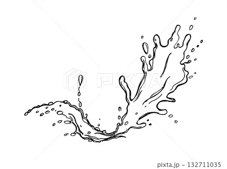 Splash of juice, milk, wine or chocolate with flying drops vector monochrome isolated illustration. Splattering liquid texture with bubbles for beverage decor, skincare packaging, product label 132711035