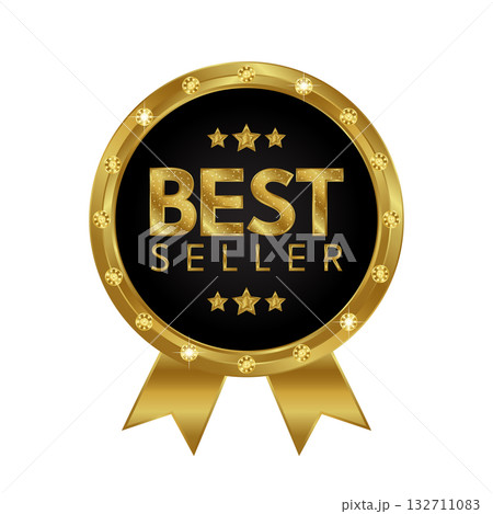 Best Seller Golden Medal Badge with Ribbon Stars and Diamond Frame. 132711083