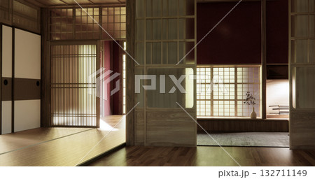 Red Empty muji, minimal japanese wooden room interior ,minimal style.3D rendering 132711149