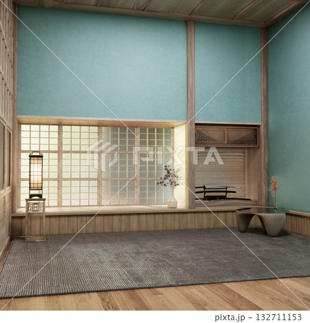 window with light shining through in mint color living room.3D rendering 132711153