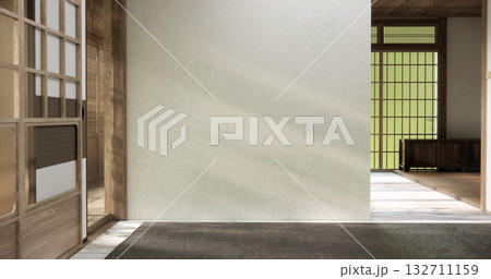 Muji style, Empty wooden room,Cleaning japandi room interior, 3D rendering 132711159