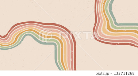 Retro groovy wiggle lines background. 70s wave path abstract pattern wallpaper. Vector horizontal wide wavy vintage stripes design. Pop art backdrop. Funky banner with playful striped ornament Retro groovy wiggle lines background. 70s wave path abstract pattern wallpaper. Vector horizontal wide wavy vintage stripes design. Pop art backdrop. Funky banner with playful striped ornament 132711269