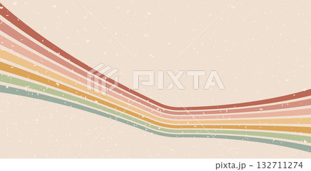 Retro groovy lines path background. 70s wave abstract pattern wallpaper. Vector horizontal wide vintage stripes design. Pop art graphic backdrop. Funky trendy banner with playful striped ornament 132711274