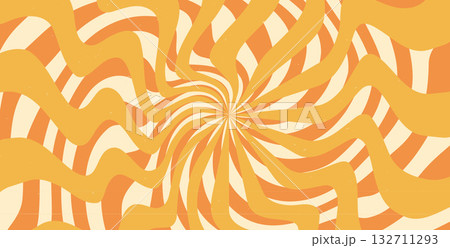Groovy messy twisted starburst background. Retro spiral orange sun rays abstract illustration. Vector wavy dynamic lines decoration. Radial carnival stripes vintage backdrop. Sunburst 70s design Groovy messy twisted starburst background. Retro spiral orange sun rays abstract illustration. Vector wavy dynamic lines decoration. Radial carnival stripes vintage backdrop. Sunburst 70s design 132711293