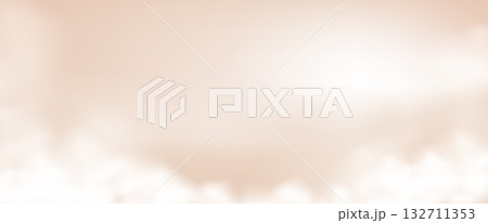 Rose gold beige clouds studio background. Heaven pastel sky gradient template. Soft glossy surface for beauty products presentation. Pastel caramel color clouds on floor. Vector illustration 132711353