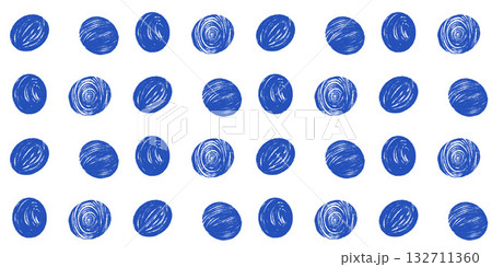 Seamless pattern with hand drawn oval stones. Pencil monochrome blue endless background. Blue and white grunge polka dot repeat cover. Surface pattern design geometric motif. Vector illustration 132711360