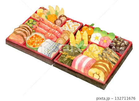 お節料理の水彩イラスト お節料理の水彩イラスト 132711676