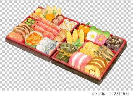 新年菜餚的水彩插圖 新年菜餚的水彩插圖 132711676