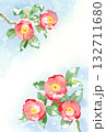 寒中見舞い　はがきテンプレート　雪と椿の水彩イラスト 132711680