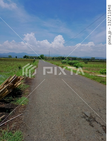 Asphalt Road Through Green Fields in the Countryside Asphalt Road Through Green Fields in the Countryside 132711848