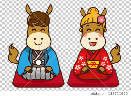 Illustration of a female horse celebrating the New Year in traditional Japanese clothing (New Year's, Japanese-style design) Illustration of a female horse celebrating the New Year in traditional Japanese clothing (New Year's, Japanese-style design) 132711936