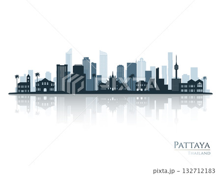 Pattaya skyline silhouette with reflection. 132712183