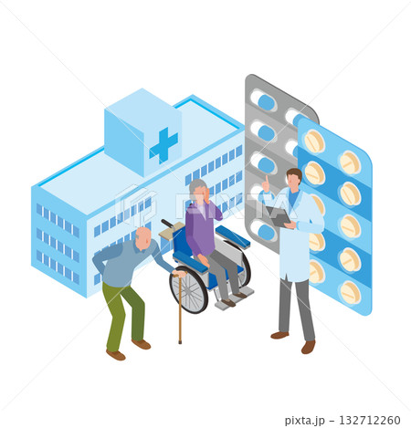 薬を処方する医師と高齢男女 132712260