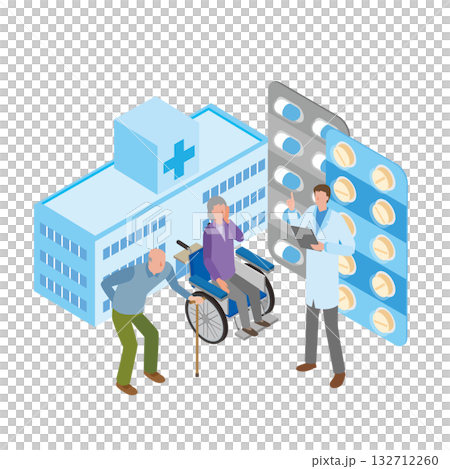 薬を処方する医師と高齢男女 132712260