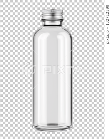 用於化妝品容器和包裝設計的透明玻璃瓶模型，配有銀色瓶蓋 132712399