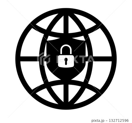 Global internet security icon showing a padlock and shield inside a globe. Concept of online protection, privacy, cyber defense, data safety, and secure network connection in digital world. Global internet security icon showing a padlock and shield inside a globe. Concept of online protection, privacy, cyber defense, data safety, and secure network connection in digital world. 132712596