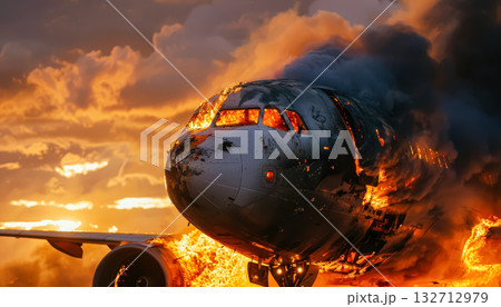 Plane is on fire and the sky is orange Plane is on fire and the sky is orange 132712979