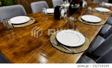 table setting restaurant cafe without people. High quality photo table setting restaurant cafe without people. High quality photo 132714195