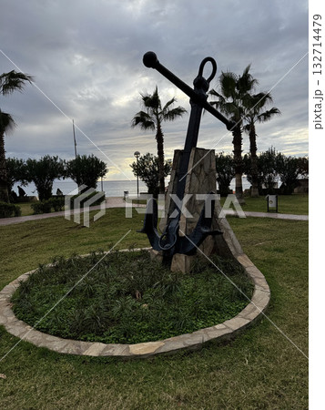 sculpture anchor sea resort coast. High quality photo sculpture anchor sea resort coast. High quality photo 132714479