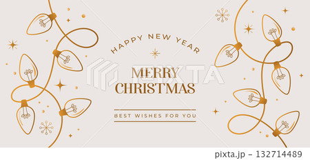 Christmas background with golden Christmas lights. Happy New Year 2026 and Merry Christmas card Christmas background with golden Christmas lights. Happy New Year 2026 and Merry Christmas card 132714489