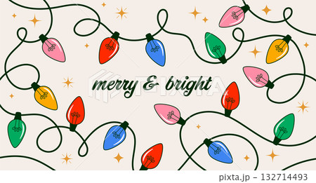 Christmas background with colorful Christmas lights. Happy New Year and Merry Christmas card, banner Christmas background with colorful Christmas lights. Happy New Year and Merry Christmas card, banner 132714493