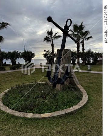 sculpture anchor sea resort coast. High quality photo sculpture anchor sea resort coast. High quality photo 132714496