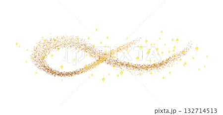 Golden light trail with sparkling particles and luminous streaks on transparent background for luxury celebration event 132714513