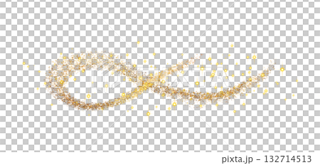 Golden light trail with sparkling particles and luminous streaks on transparent background for luxury celebration event 132714513