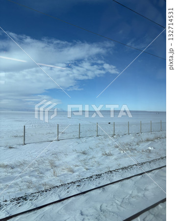 view from the train on a snowy road. High quality photo 132714531