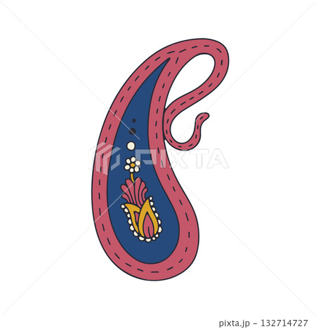 Hand drawn paisley motif isolated on white background. Indian style colorful design element vector Hand drawn paisley motif isolated on white background. Indian style colorful design element vector 132714727