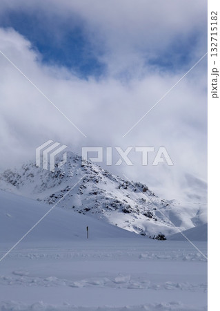 Snowy mountain ski-lift no people, blue sky, azure, air, freshness, ecology. High quality photo Snowy mountain ski-lift no people, blue sky, azure, air, freshness, ecology. High quality photo 132715182