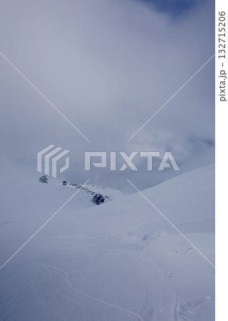 Snowy mountain ski-lift no people, blue sky, azure, air, freshness, ecology. High quality photo 132715206