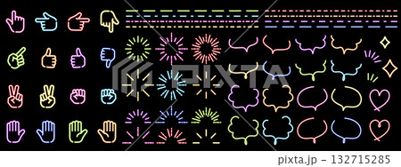 ネオン風吹き出しと装飾セット ネオン風吹き出しと装飾セット 132715285