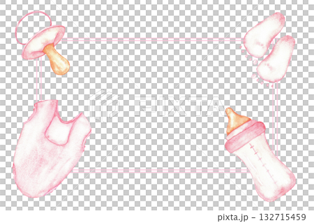 Pink baby frame for gender reveal celebration and party design. Watercolor illustration for baby shower, baptism, boy or girl party. Horizontal template. Hand drawn. Copy space. For invitation Pink baby frame for gender reveal celebration and party design. Watercolor illustration for baby shower, baptism, boy or girl party. Horizontal template. Hand drawn. Copy space. For invitation 132715459