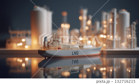 Lng carrier ship moving from industrial port.  LNG tanker 132716215